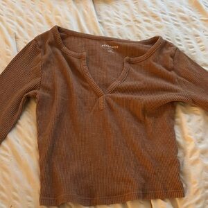 Brown Ribbed Long Sleeve Top
